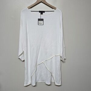 St. John‎ White Bianco Tunic Top Medium M 100% Viscose Asymmetrical Hem New